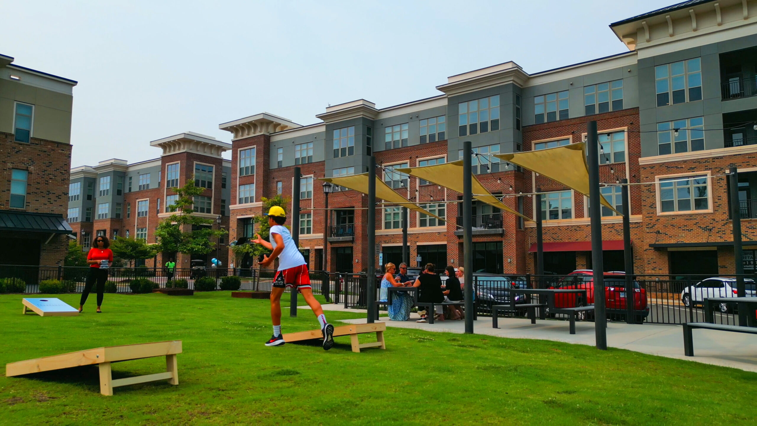 Onsite beer garden with seating and large outdoor lawn