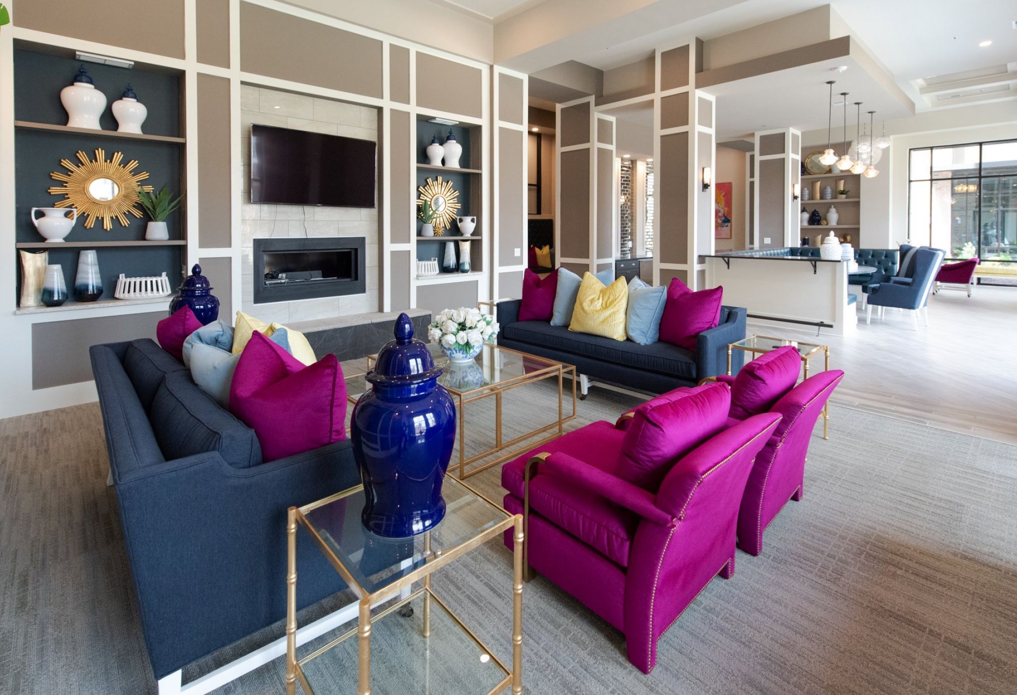 Private resident clubhouse with lounge areas and comfortable couches